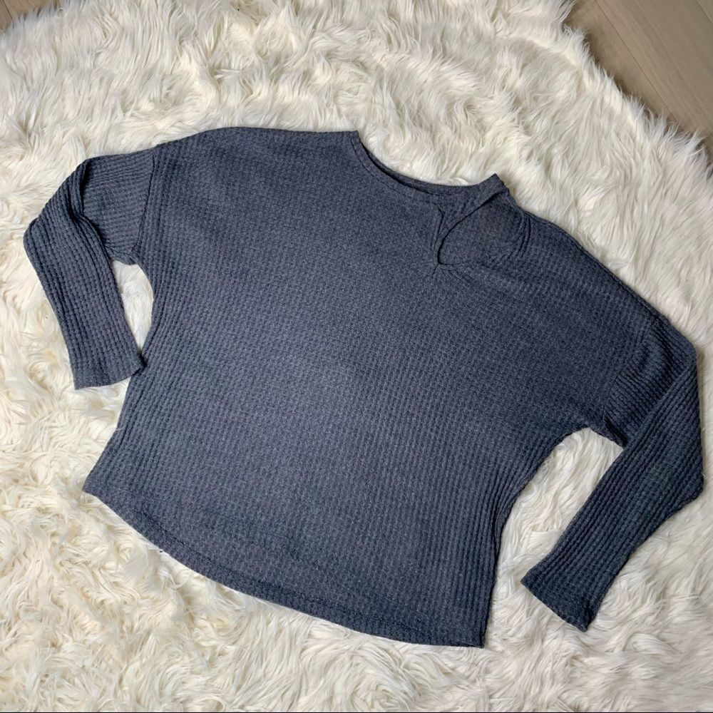 Dark Heather Gray Express Waffle Knit Cutout Top Size M